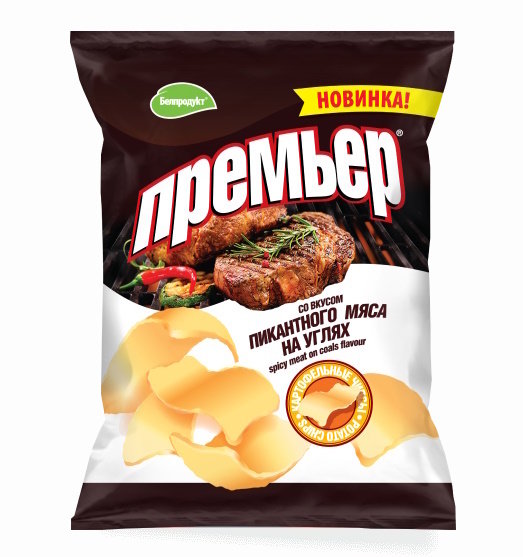 Чипсы картофельные "Премьер" со вкусом пикантного мяса на углях 70г 