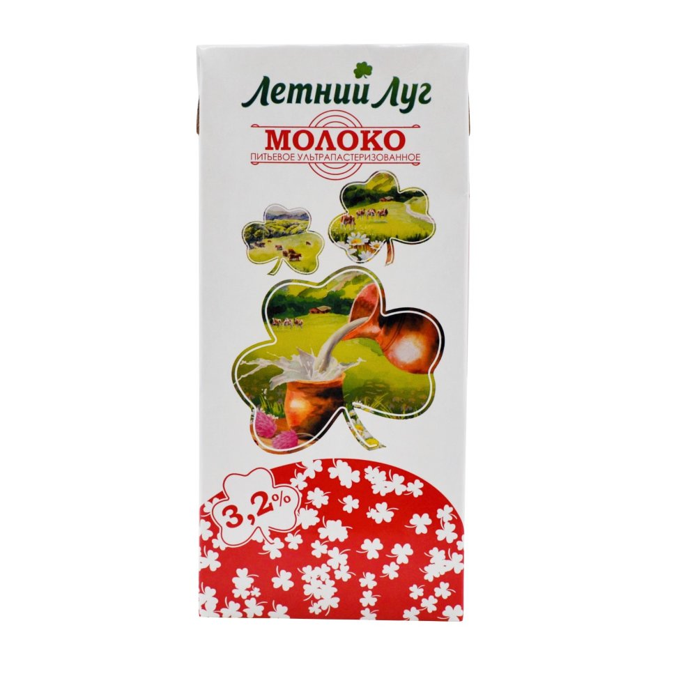 Молоко "Летний луг" ультрапастеризованное 3,2% ТБА Б/К 1л 1*12