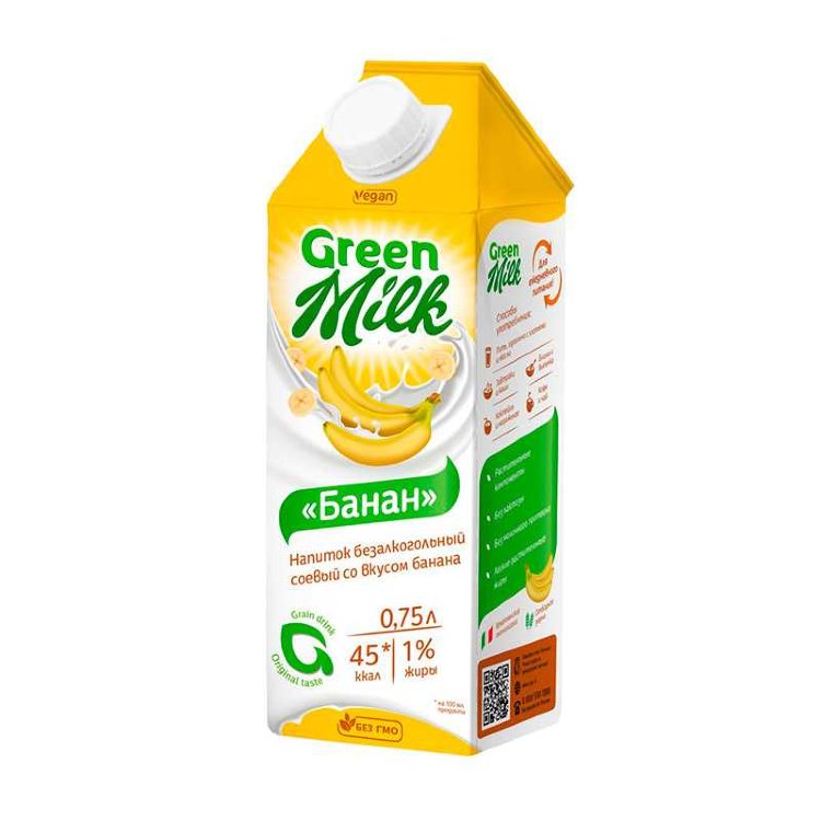  Напиток "Greenmilk" БАНАН на соевой основе, безалк. 0,750л