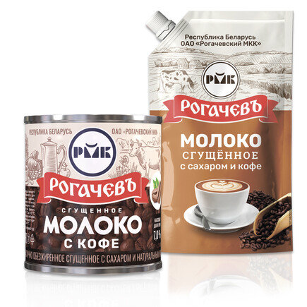 Молоко сгущеное с сахаром и кофе Рогачев 7% 380гр ж/б 