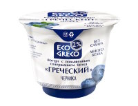 Йогурт "ECO GRECO" с повышенным содержанием белка "Черника" м.д.ж.2% стакан 230г 1*12