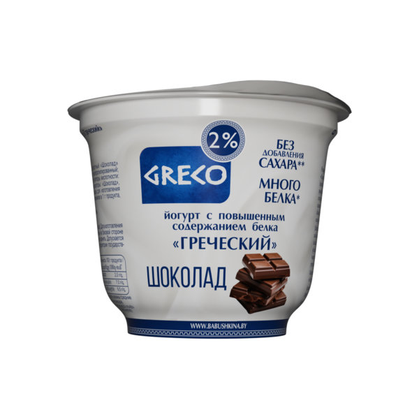 Йогурт "ECO GRECO" с повышенным содержанием белка "Шоколад"м.д.ж.2% стакан 230г 1*12