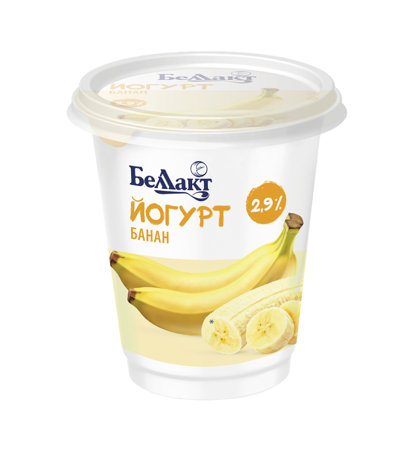 Йогурт с фрукт. наполн. БАНАН 2,9% стакан 380г 1*12 БЕЛЛАКТ №4083