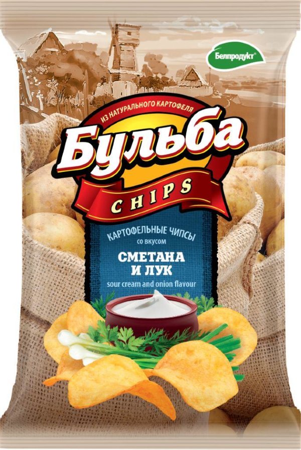 Чипсы из сырого картофеля "Бульба chips"  со вкусом сметаны и лука 150 г   