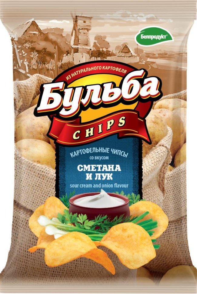Чипсы из сырого картофеля "Бульба chips"  со вкусом сметаны и лука 150 г   