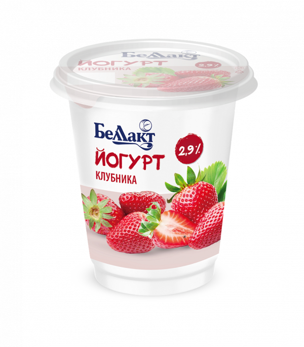 Йогурт с фрукт. наполн. КЛУБНИКА 2,9% стакан 380г 1*12 БЕЛЛАКТ №3721