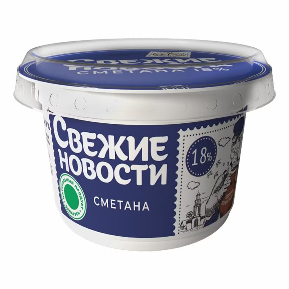 Сметана бифидо 18% п/ст ст 380г с крышкой одноразовой полимерной 1*12 (ТМ "Свежие новости")